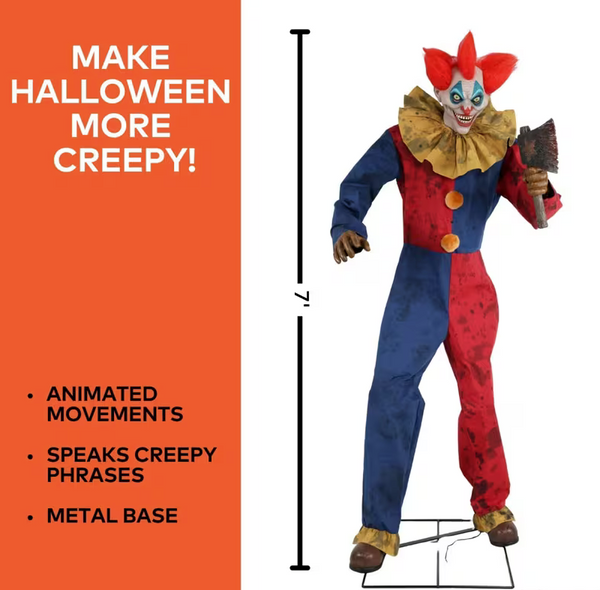 7 Ft. 3" Animated The Axe-Wielding Clown Halloween Decoration