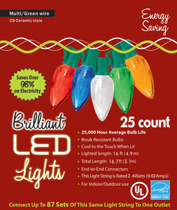 Holiday Lights 25 count Multi-color LED Old Fashion Ceramic Style / C9