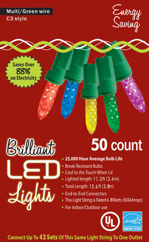 Holiday Multi-color or Pure White - 50 count C3 LED Lights