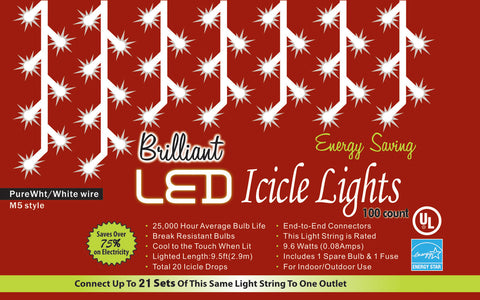 Holiday Lights 100 count C3 - Brilliant White LED Icicle